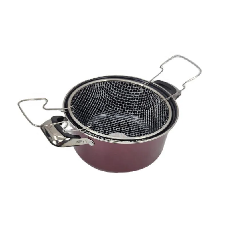 Deep-frying iron pan with stainless steel mesh basket